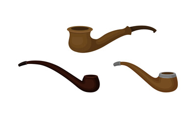 Smoking Pipes Made of Wood and Metal Vector Set