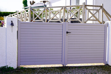 Aluminum modern style home light gray gate portal of suburb door house