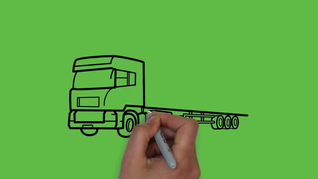Drawing decant huge truck with colorful combination on abstract green background