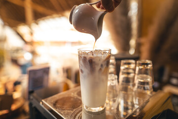 Iced milk coffee in a glass