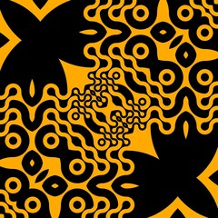 abstract curved connection shapes patterns and design in bright orange on a black background