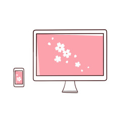 スマホとデスクトップパソコン　桜の花