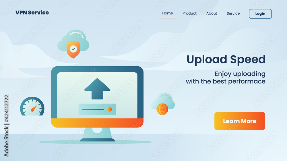 Wall mural upload speed campaign for web website home homepage landing page banner template with flat style