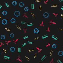 Set line Cutting board, Air conditioner, Frying pan and Wine corkscrew on seamless pattern. Vector