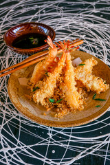 Japanese Cuisine - Tempura Shrimps (Deep Fried Shrimps) with sauce