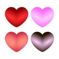 Four colorful hearts collection . Red heart, pink heart, black heart in one set. Vector illustration.