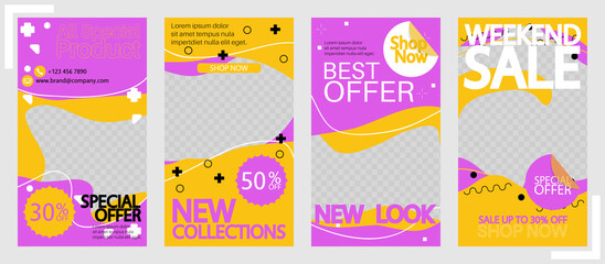 Fototapeta na wymiar Sale banner, special social media post. Editable vector templates for promotions, discounts and posting stories. Set of layout design for marketing on social media.