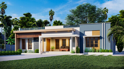Fototapeta na wymiar Modern home design 3d rendering
