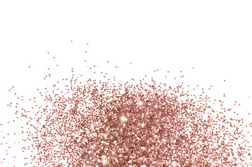 Rose gold glitter on white background