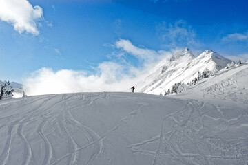 Alpine touring skiing in the mountains