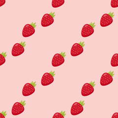 Seamless pattern with strawberry on light pink background. Vector image.