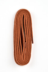 Shoe laces on a white background.
