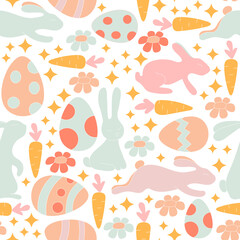 Vector seamless pattern with cute retro icons for Easter design.