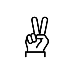 Hand gesture V sign for victory or peace line vector icon for apps and websites