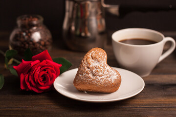 sweet biscuits coffee cup rose flower romance breakfast