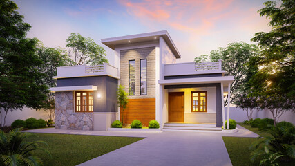 Modern home design 3d rendering