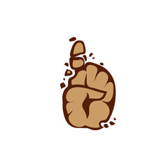 Simple and flat attention sign and coffee beans icon. Vector index finger up and broken coffee bean logo idea for the business card, branding and corporate identity.