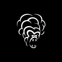 Linear white smoke monkey face icon on black background. Vector smoke hookah monkey logo idea for the business card, branding and corporate identity.