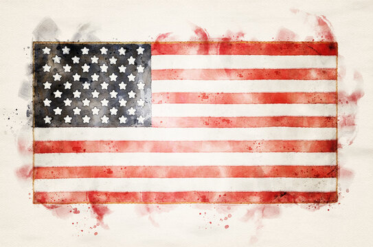 Watercolor painting of American flag