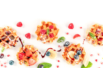 Belgian waffles, top view with copy space