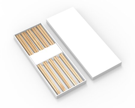 5 Pair Chopsticks Set With Blank Gift Box Branding Mockup, 3d render illustration.