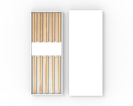 5 Pair Chopsticks Set With Blank Gift Box Branding Mockup, 3d render illustration.