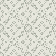 Flowered seamless pattern, beige. A seamless retro pattern with dots intertwined with lines.