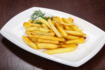 French fry potato heap in the plate