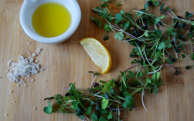 micro greens with olive oil, lemon, and salt

