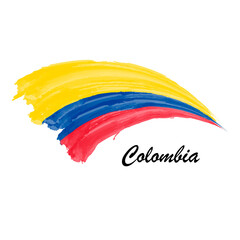 Watercolor painting flag of Colombia. Brush stroke illustration