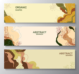 Set of modern abstract banners with organic shapes, lines and textures. Place for your text. Design for social networks, advertising, web pages, landing pages. Vector