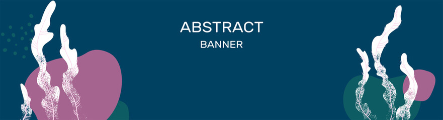 Modern abstract banner with algae, flowing shapes, texture. Place for your text. Design for social networks, advertising, internet pages, landing pages. Vector