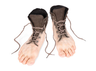 Walking shoes merged with adult male feet - Concept of walking