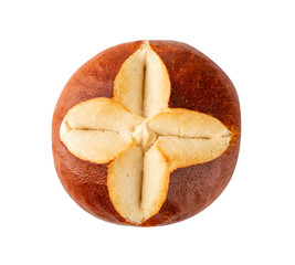 Round Brown Easter Bun Isolated on White Background