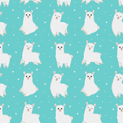 Seamless pattern with lamas made in vector. Good for wallpaper, greeting cards, children room decoration, etc. Cartoon alpaca