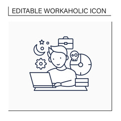 Workaholic line icon. Working long hours. Work from morning to night. Overworking concept.Isolated vector illustration.Editable stroke