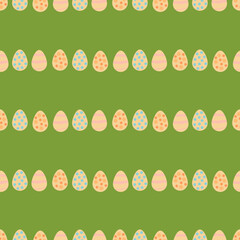 Seamless pattern with Easter eggs on green background. Vector image.