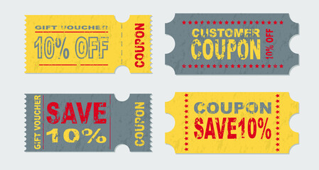 Coupon ticket card. Set of coupon promotion sale for website, internet ads, social media or coupon. Vintage coupon. Retro coupon template. Vector illustration