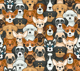 Dog Seamless Pattern. Cute Cartoon Style. Vector