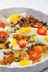 vegetable salad with lentils and eggs