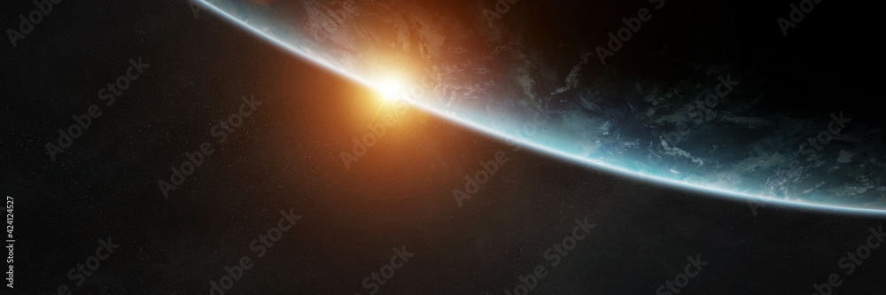 Fototapete panoramic planet earth background. panorama of space view of the globe 3d rendering elements of this