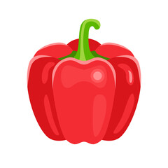 Red bell pepper icon. Cartoon flat fresh vegetable isolated on white. Vector food illustration.