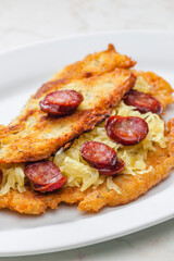 potato pancake filled with cabbage and sausage