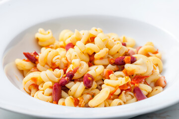 pasta with tomato sauce and red beans