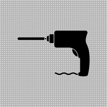 Portable electric hand drill silhouette drawing with bit. Power drill icon. Vector cartoon clipart on transparent background.