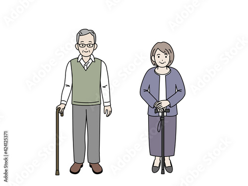 杖をつく 老夫婦 シニア 高齢者 男女 イラスト素材 Wall Mural Senryu