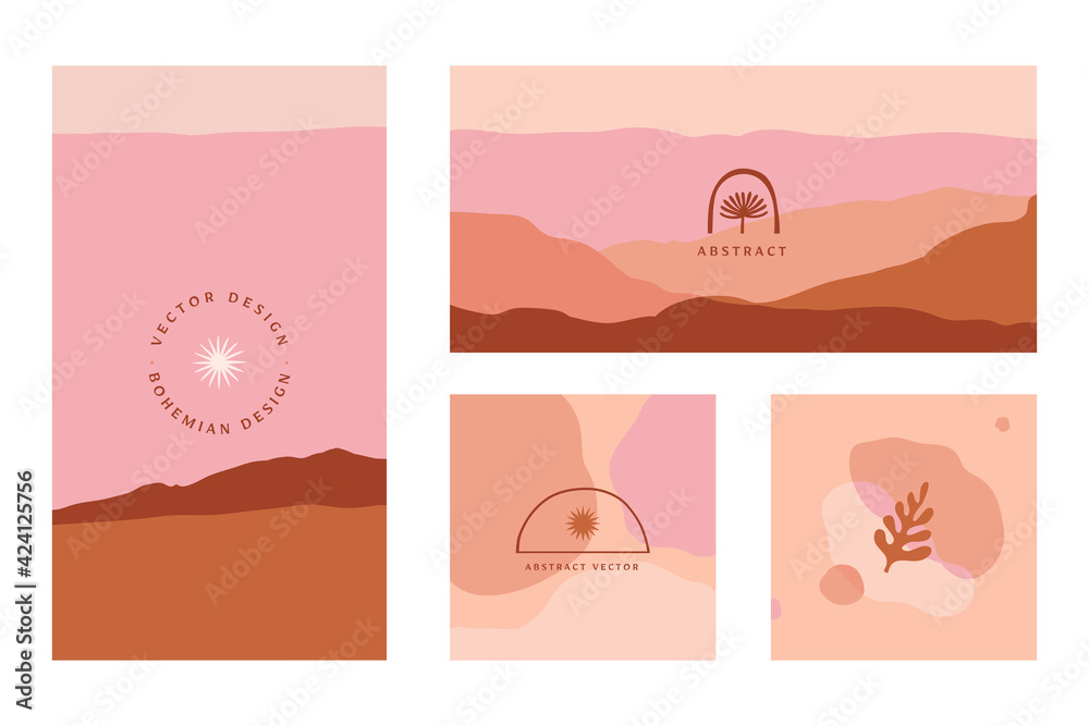 Poster Vector set of abstract creative backgrounds in minimal trendy style with copy space for text  - design templates for social media stories 