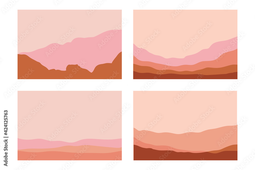 Poster Vector set of abstract creative backgrounds in minimal trendy style with copy space for text  and mountain landscape - design templates for social media stories