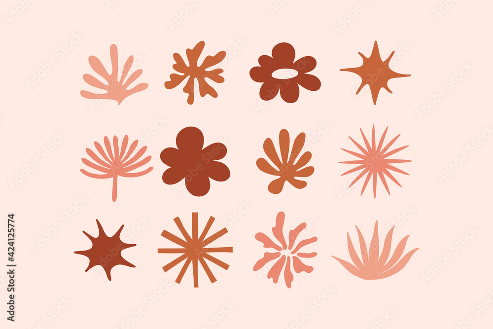 Poster vector logo design template in simple minimal style with hand-drawn leaves - abstract emblems for or