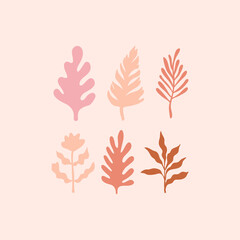 Vector logo design template in simple minimal style with hand-drawn leaves - abstract emblems for organic, handmade and craft products